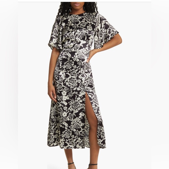 Topshop Angel Flutter Sleeve Open Back Satin Dress - Picture 1 of 10